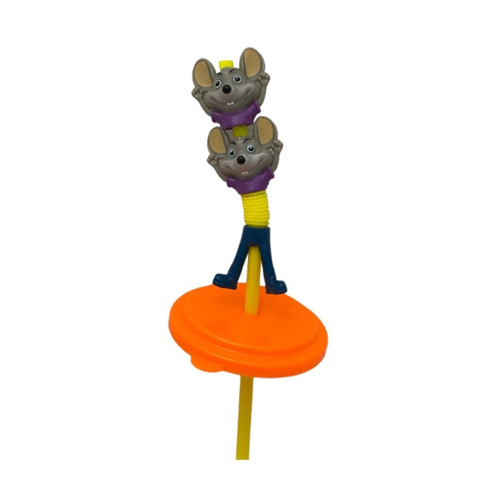 Chuck E Cheese Celebrate Childrens Party Lid & Stretchy Figures Straw Toppers